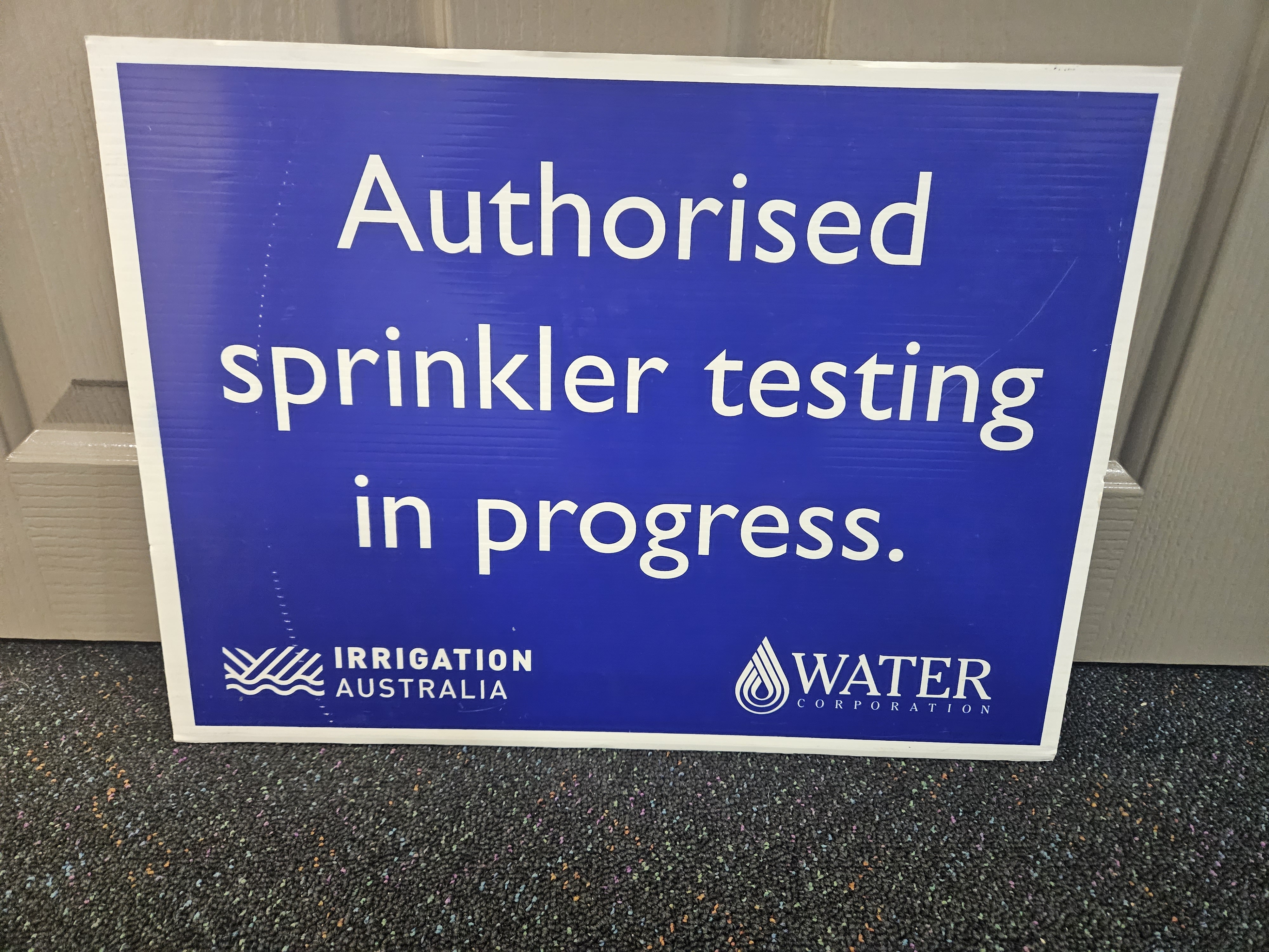 Corflute Authorised Sprinkler Testing Signs (WA Only)
